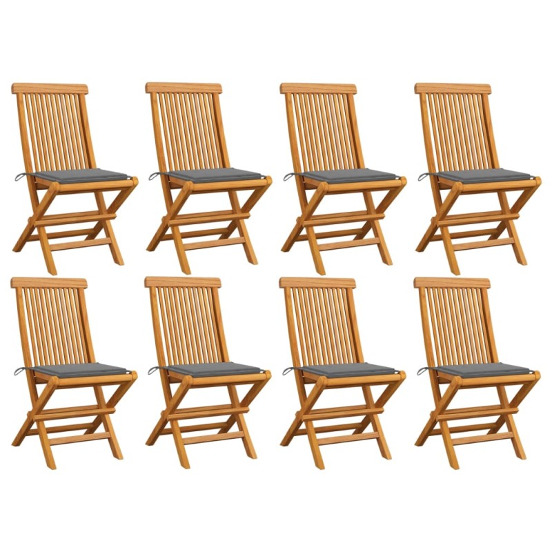 Gartenstühle mit Grauen Kissen 8 Stk. Massivholz Teak Gartenstühle mit Grauen Kissen 8 Stk. Massivholz Teak