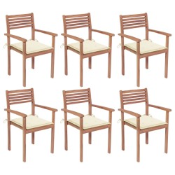 Stapelbare Gartenstühle mit Kissen 6 Stk. Massivholz Teak