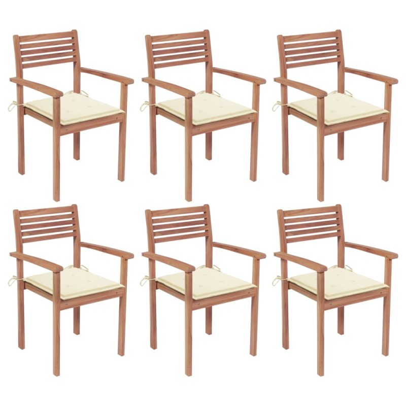 Stapelbare Gartenstühle mit Kissen 6 Stk. Massivholz Teak Stapelbare Gartenstühle mit Kissen 6 Stk. Massivholz Teak