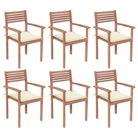 Stapelbare Gartenstühle mit Kissen 6 Stk. Massivholz Teak