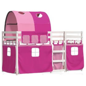 vidaXL Etagenbett mit Vorhängen Rosa 90x200 cm Massivholz Kiefer