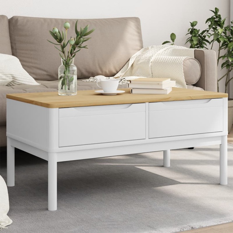 vidaXL Couchtisch FLORO Weiß 99x55,5x45 cm Massivholz Kiefer vidaXL Couchtisch FLORO Weiß 99x55,5x45 cm Massivholz Kiefer