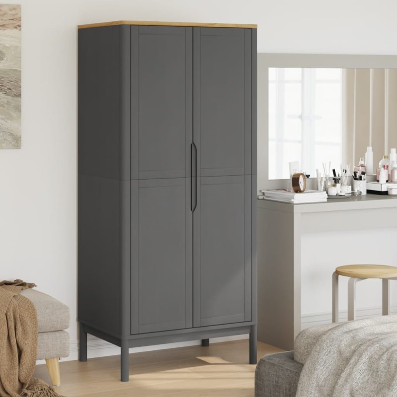 vidaXL Kleiderschrank FLORO Grau 77x53x171 cm Massivholz Kiefer vidaXL Kleiderschrank FLORO Grau 77x53x171 cm Massivholz Kiefer
