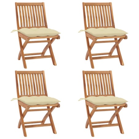 Klappbare Gartenstühle mit Kissen 4 Stk. Massivholz Teak