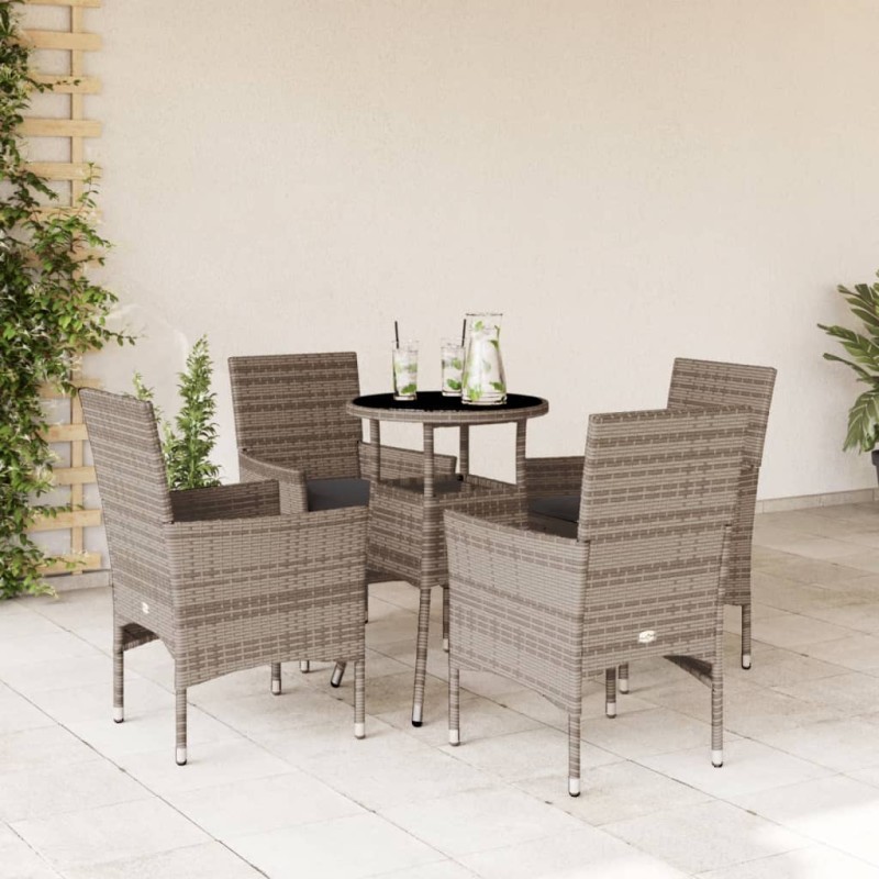 vidaXL 5-tlg. Garten-Essgruppe mit Kissen Grau Poly Rattan und Glas vidaXL 5-tlg. Garten-Essgruppe mit Kissen Grau Poly Rattan und Glas