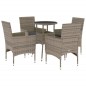 vidaXL 5-tlg. Garten-Essgruppe mit Kissen Grau Poly Rattan und Glas vidaXL 5-tlg. Garten-Essgruppe mit Kissen Grau Poly Rattan und Glas