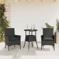 vidaXL 3-tlg. Garten-Essgruppe mit Kissen Schwarz Poly Rattan Glas vidaXL 3-tlg. Garten-Essgruppe mit Kissen Schwarz Poly Rattan Glas