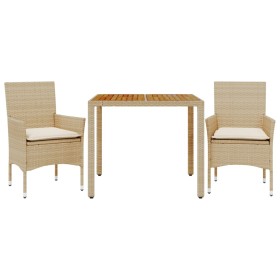 vidaXL 3-tlg. Garten-Essgruppe mit Kissen Beige Poly Rattan Akazie