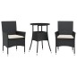 vidaXL 3-tlg. Garten-Essgruppe mit Kissen Schwarz Poly Rattan Glas vidaXL 3-tlg. Garten-Essgruppe mit Kissen Schwarz Poly Rattan Glas