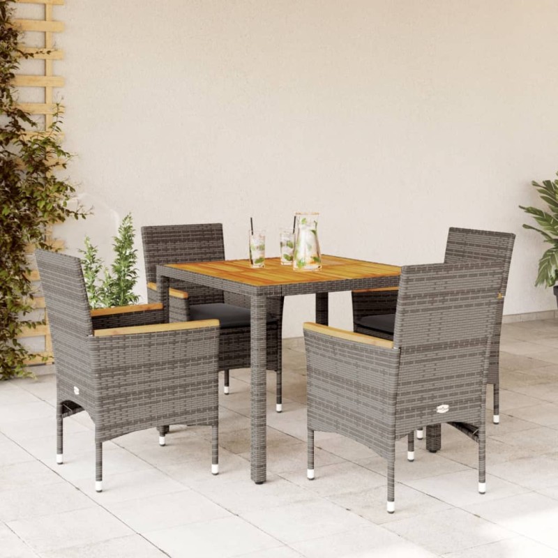 vidaXL 5-tlg. Garten-Essgruppe mit Kissen Grau Poly Rattan Akazie vidaXL 5-tlg. Garten-Essgruppe mit Kissen Grau Poly Rattan Akazie