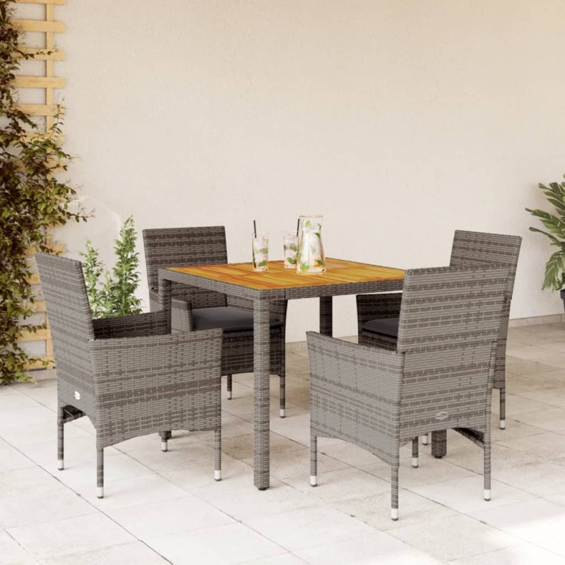 vidaXL 5-tlg. Garten-Essgruppe mit Kissen Grau Poly Rattan Akazie vidaXL 5-tlg. Garten-Essgruppe mit Kissen Grau Poly Rattan Akazie