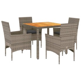 vidaXL 5-tlg. Garten-Essgruppe mit Kissen Grau Poly Rattan Akazie