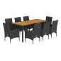 vidaXL 9-tlg. Garten-Essgruppe mit Kissen Schwarz Poly Rattan Akazie vidaXL 9-tlg. Garten-Essgruppe mit Kissen Schwarz Poly Rattan Akazie