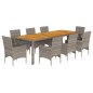 vidaXL 9-tlg. Garten-Essgruppe mit Kissen Grau Poly Rattan Akazie vidaXL 9-tlg. Garten-Essgruppe mit Kissen Grau Poly Rattan Akazie
