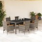 vidaXL 7-tlg. Garten-Essgruppe mit Kissen Grau Poly Rattan und Glas vidaXL 7-tlg. Garten-Essgruppe mit Kissen Grau Poly Rattan und Glas