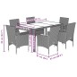 vidaXL 7-tlg. Garten-Essgruppe mit Kissen Grau Poly Rattan und Glas vidaXL 7-tlg. Garten-Essgruppe mit Kissen Grau Poly Rattan und Glas