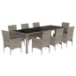 vidaXL 9-tlg. Garten-Essgruppe mit Kissen Grau Poly Rattan und Glas vidaXL 9-tlg. Garten-Essgruppe mit Kissen Grau Poly Rattan und Glas