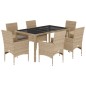 vidaXL 7-tlg. Garten-Essgruppe mit Kissen Beige Poly Rattan und Glas vidaXL 7-tlg. Garten-Essgruppe mit Kissen Beige Poly Rattan und Glas