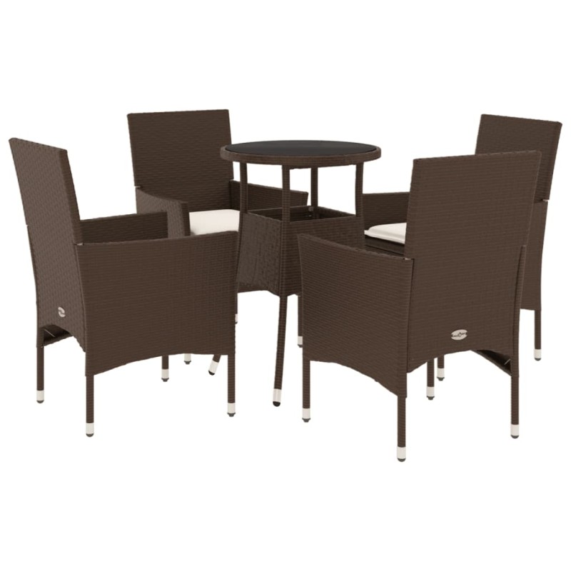 vidaXL 5-tlg. Garten-Essgruppe mit Kissen Braun Poly Rattan Glas vidaXL 5-tlg. Garten-Essgruppe mit Kissen Braun Poly Rattan Glas