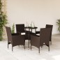 vidaXL 5-tlg. Garten-Essgruppe mit Kissen Braun Poly Rattan Glas vidaXL 5-tlg. Garten-Essgruppe mit Kissen Braun Poly Rattan Glas