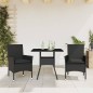 vidaXL 3-tlg. Garten-Essgruppe mit Kissen Schwarz Poly Rattan Glas vidaXL 3-tlg. Garten-Essgruppe mit Kissen Schwarz Poly Rattan Glas