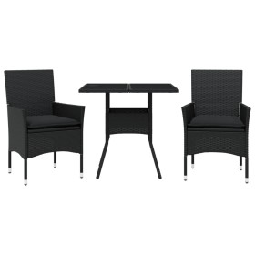 vidaXL 3-tlg. Garten-Essgruppe mit Kissen Schwarz Poly Rattan Glas