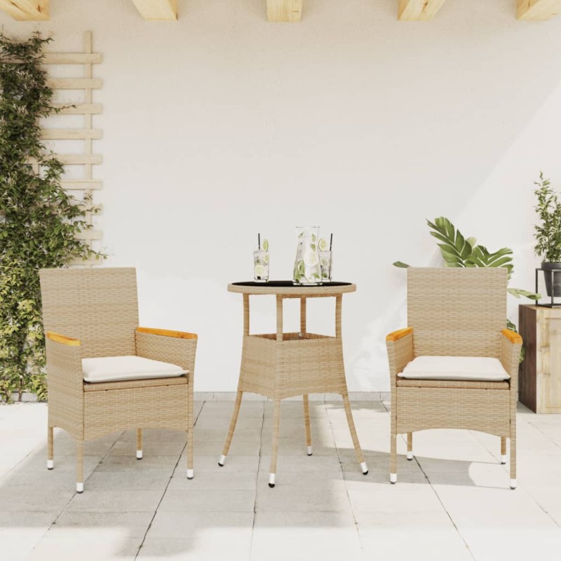 vidaXL 3-tlg. Garten-Essgruppe mit Kissen Beige Poly Rattan und Glas vidaXL 3-tlg. Garten-Essgruppe mit Kissen Beige Poly Rattan und Glas