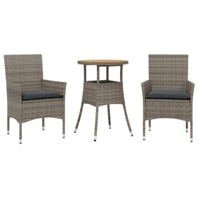 vidaXL 3-tlg. Garten-Essgruppe mit Kissen Grau Poly Rattan Akazie