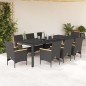 vidaXL 9-tlg. Garten-Essgruppe mit Kissen Schwarz Poly Rattan und Glas vidaXL 9-tlg. Garten-Essgruppe mit Kissen Schwarz Poly Rattan und Glas
