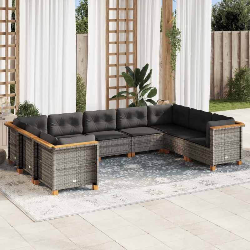 vidaXL 9-tlg. Garten-Sofagarnitur mit Kissen Grau Poly Rattan vidaXL 9-tlg. Garten-Sofagarnitur mit Kissen Grau Poly Rattan