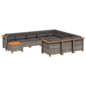 vidaXL 11-tlg. Garten-Sofagarnitur mit Kissen Grau Poly Rattan