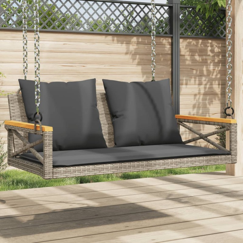 vidaXL Hängebank mit Kissen Grau 109x62x40 cm Poly Rattan vidaXL Hängebank mit Kissen Grau 109x62x40 cm Poly Rattan