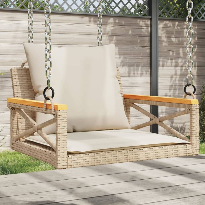 vidaXL Hängesessel mit Kissen Beige 63x62x40 cm Poly Rattan vidaXL Hängesessel mit Kissen Beige 63x62x40 cm Poly Rattan