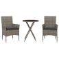 vidaXL 3-tlg. Bistro-Set mit Kissen Grau Poly Rattan und Glas vidaXL 3-tlg. Bistro-Set mit Kissen Grau Poly Rattan und Glas