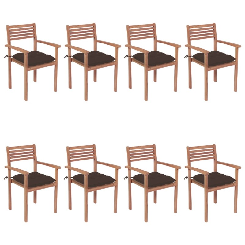 vidaXL Stapelbare Gartenstühle mit Kissen 8 Stk. Massivholz Teak vidaXL Stapelbare Gartenstühle mit Kissen 8 Stk. Massivholz Teak