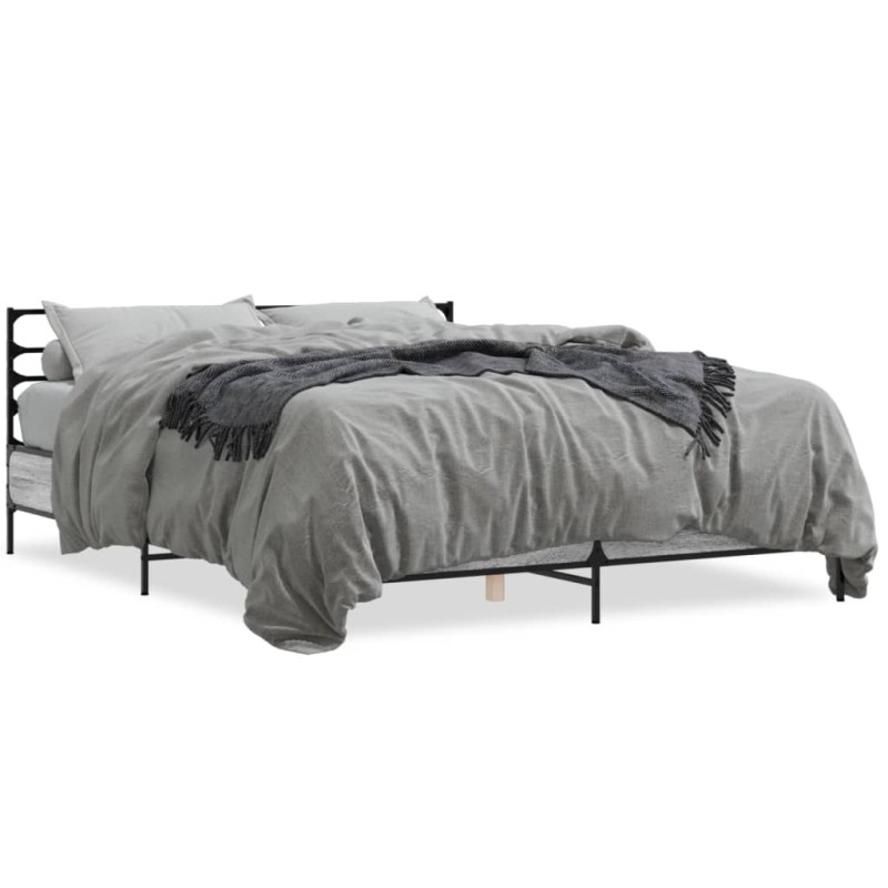 vidaXL Bettgestell Grau Sonoma 160x200 cm Holzwerkstoff und Metall vidaXL Bettgestell Grau Sonoma 160x200 cm Holzwerkstoff und Metall