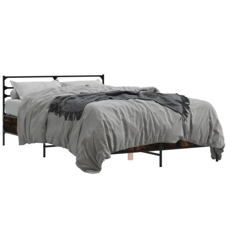 vidaXL Bettgestell Räuchereiche 135x190 cm Holzwerkstoff und Metall