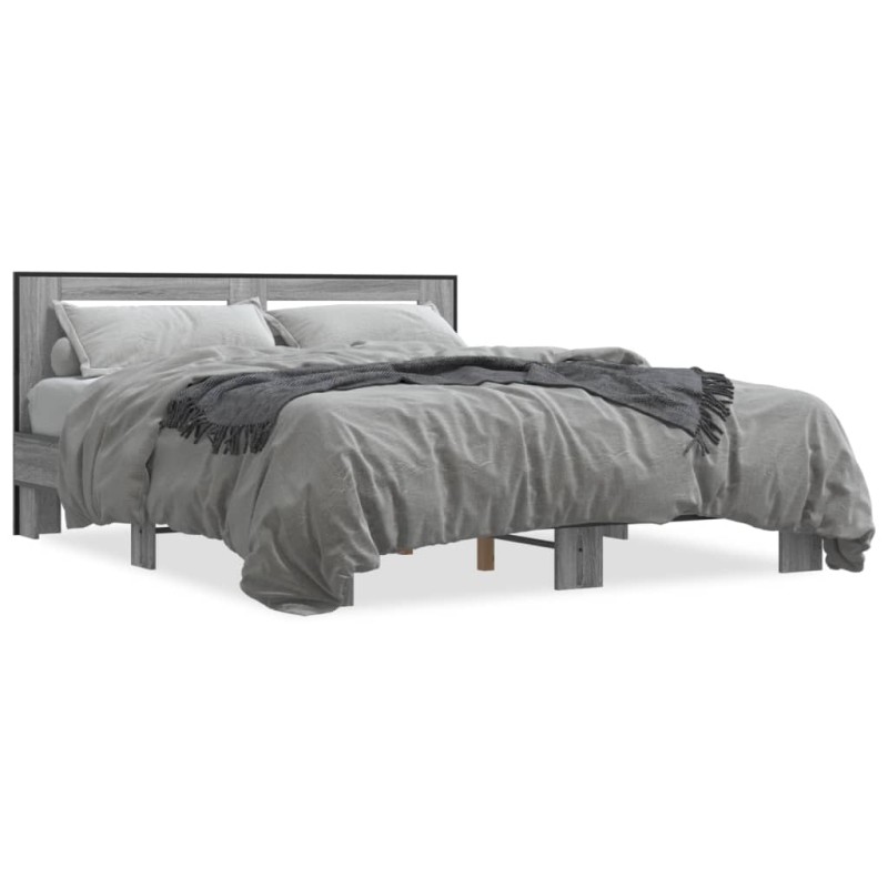 vidaXL Bettgestell Grau Sonoma 160x200 cm Holzwerkstoff und Metall vidaXL Bettgestell Grau Sonoma 160x200 cm Holzwerkstoff und Metall
