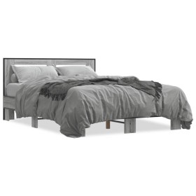 vidaXL Bettgestell Grau Sonoma 135x190 cm Holzwerkstoff und Metall