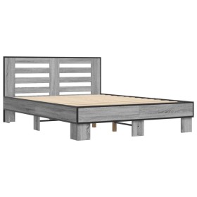 vidaXL Bettgestell Grau Sonoma 135x190 cm Holzwerkstoff und Metall