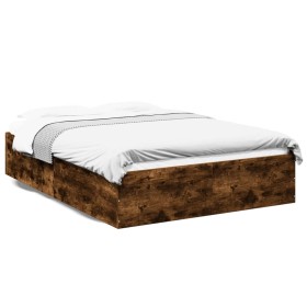 vidaXL Bettgestell Räuchereiche 135x190 cm Holzwerkstoff