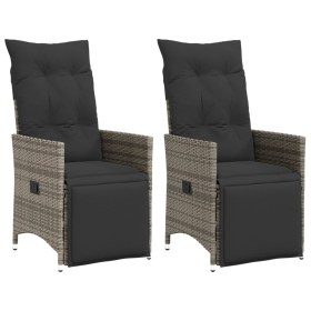 vidaXL Gartensessel mit Kissen 2 Stk. Verstellbar Grau Poly Rattan