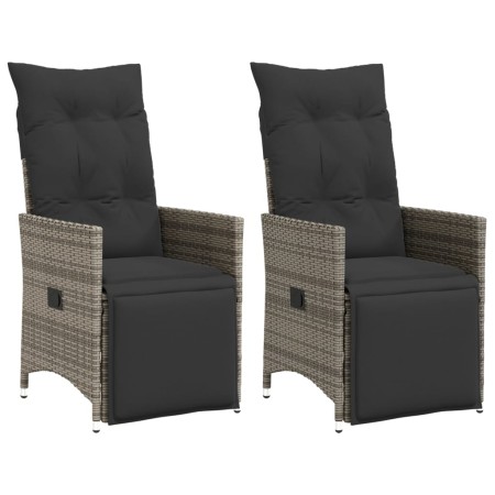 vidaXL Gartensessel mit Kissen 2 Stk. Verstellbar Grau Poly Rattan