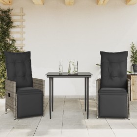 vidaXL Gartensessel mit Kissen 2 Stk. Verstellbar Grau Poly Rattan
