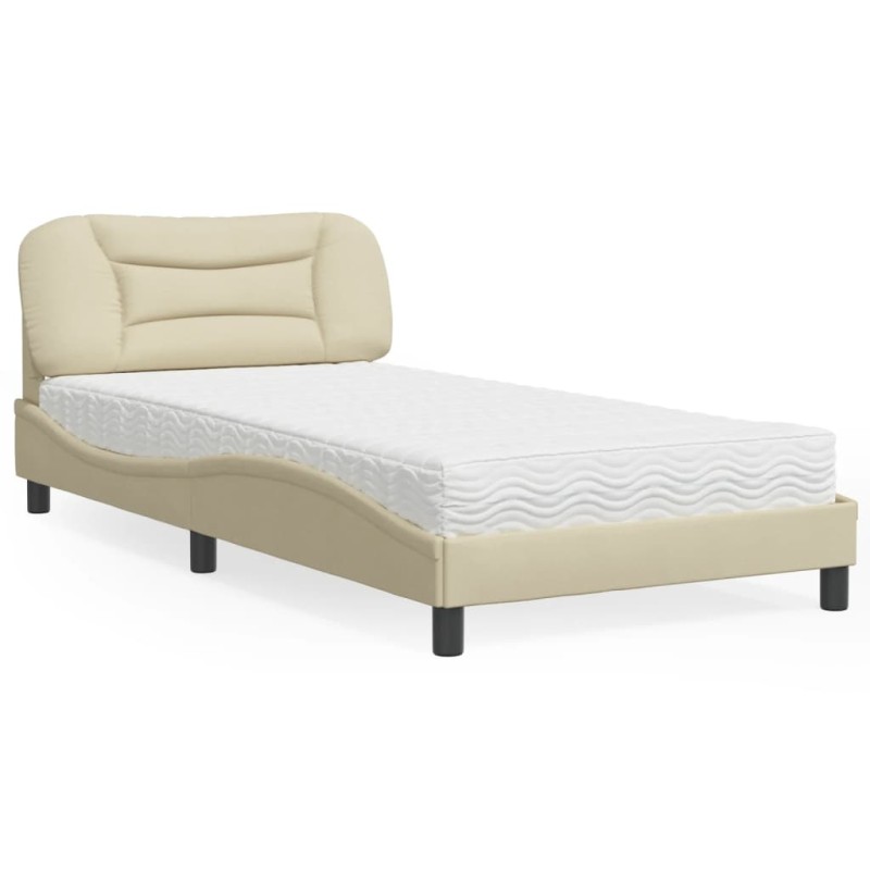 vidaXL Bett mit Matratze Creme 100x200 cm Stoff vidaXL Bett mit Matratze Creme 100x200 cm Stoff