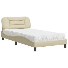 vidaXL Bett mit Matratze Creme 100x200 cm Stoff