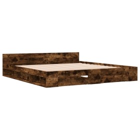 vidaXL Bettgestell mit Schubladen Räuchereiche 200x200cm Holzwerkstoff