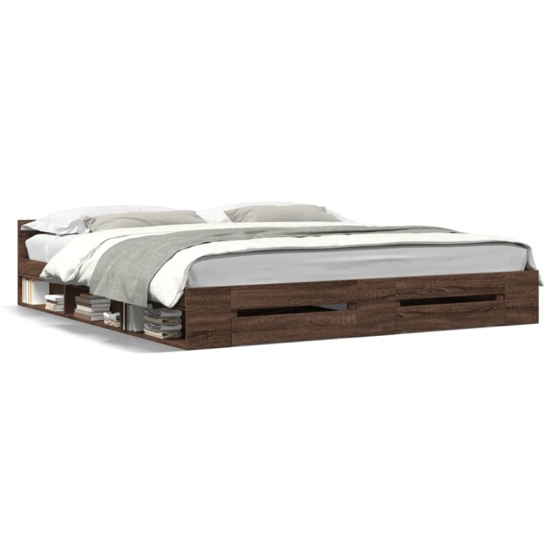 vidaXL Bettgestell mit Schubladen Braun Eichen-Optik 200x200 cm vidaXL Bettgestell mit Schubladen Braun Eichen-Optik 200x200 cm