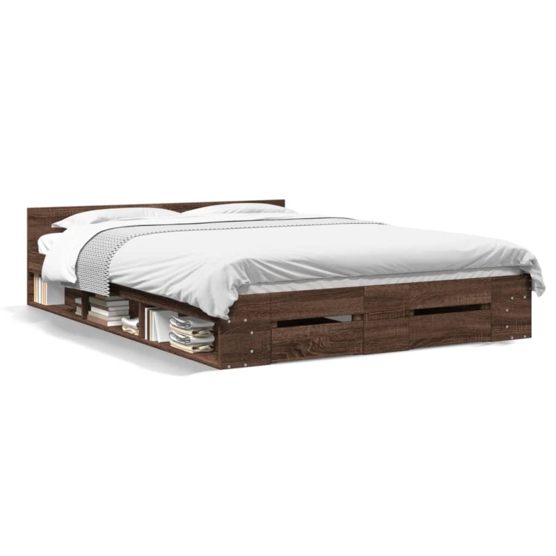 vidaXL Bettgestell mit Schubladen Braun Eichen-Optik 150x200 cm vidaXL Bettgestell mit Schubladen Braun Eichen-Optik 150x200 cm