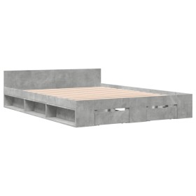 vidaXL Bettgestell mit Schubladen Betongrau 140x200 cm Holzwerkstoff